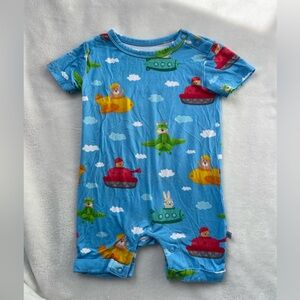 Little Bum Bums | Bums and Roses Ready Jet Go Blue Bamboo Romper with Airplanes